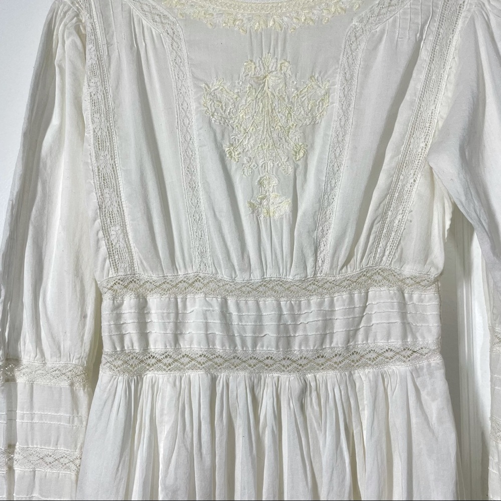Free People Victorian White Cotton Mini Dress size 8 - Picture 11 of 13